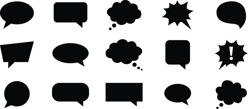 Minimalist speech bubbles vector set, black conversation icons collection, EPS graphic design elements for chat and messaging interfaces