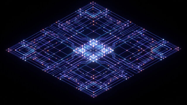 暗視野に広がる量子ニューラルネットワークの格子構造とデータハブの画像