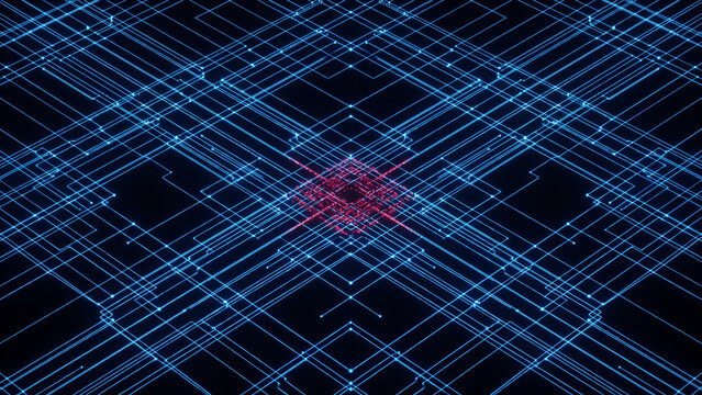 漆黒の暗視野に広がる量子ニューラルネットワークの格子構造を捉えた画像