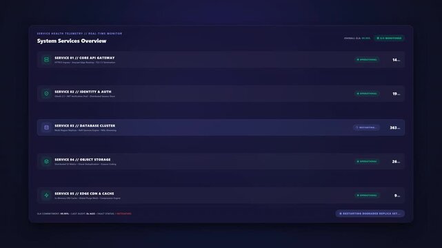 System Services Overview Dashboard with Animated Status Updates.