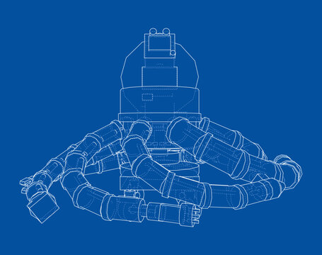Octopus Robot Blueprint Illustration. Vector