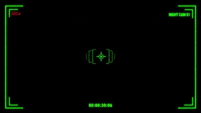 Night Vision camera cam 1 recording interface with green HUD elements, REC indicator, Smooth Noise and Timecode. 4K Alpha Channel