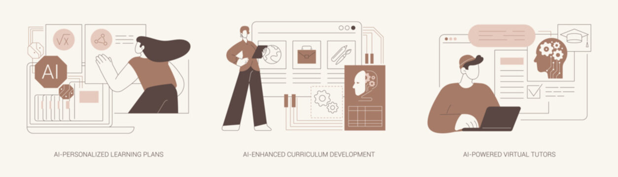 AI in Education abstract concept vector illustrations.
