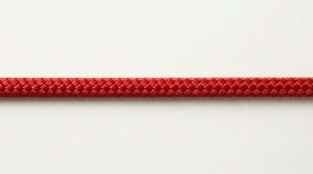 Single red braided rope line centered horizontally on a clean white