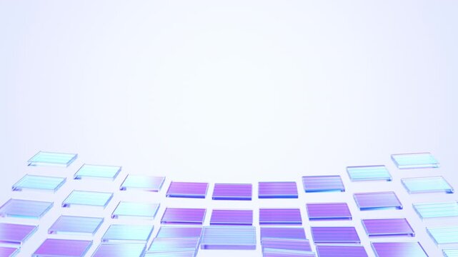 Grid of iridescent glass tiles waving like a digital surface on a light background, smart platform and digital ecosystem concept, seamless loop, 3d rendered animation