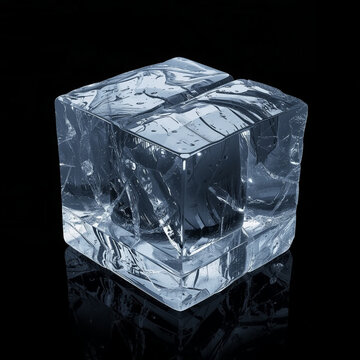 photorealistic ice cube with water,black background,sharp lighting, no text, ultra detailed. (1)