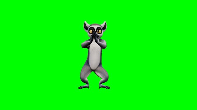 Animated lemur performing a fun chicken dance on a green screen. 4K Video