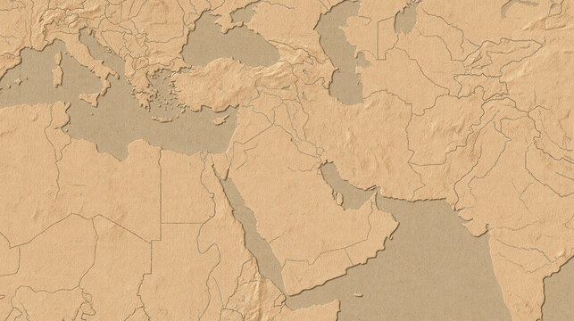 Cardboard Cutout Style Middle East Map on Corrugated Paper Background, Eco Friendly Geographic Illustration