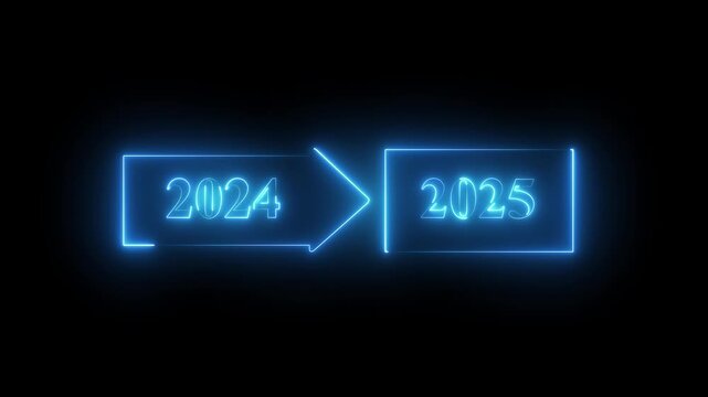 Directional signpost indicating year change from 2024 to 2025. Minimalist concept. Mockup design. transparent motion animated black background