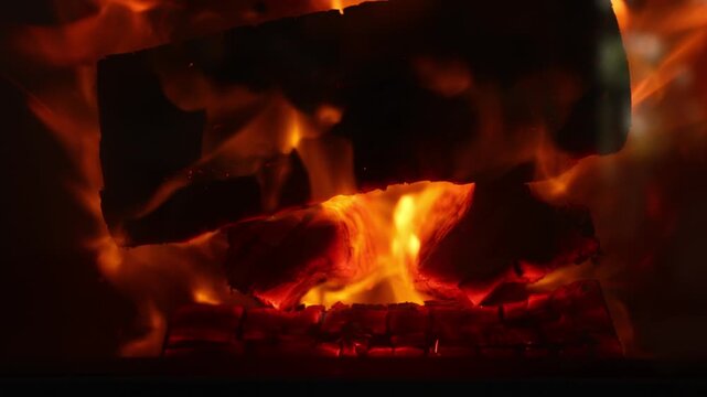 wood burning in modern fireplace 