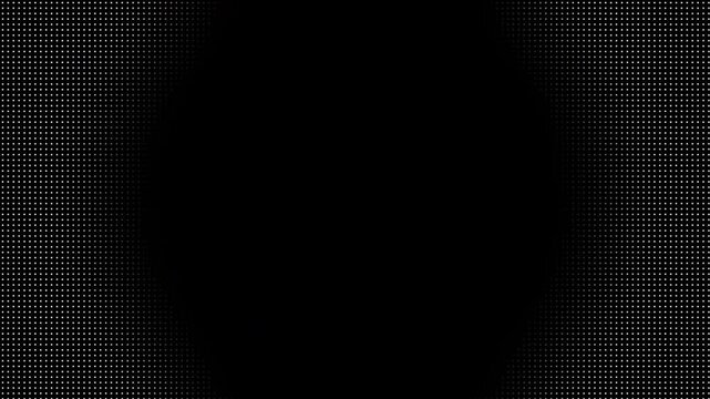 radial halftone pulse animation dot grid background on black, seamless looping sonar ping radar wave style. digital audio equalizer element with pulsating dots matrix.