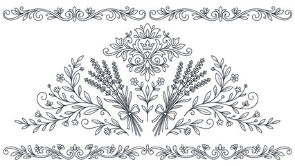 Lavender bouquet and crest for provincial style design. © Ojufa