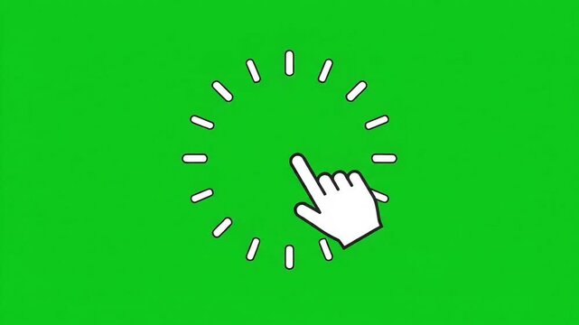 Hand cursor clicking icon animation on black and green screen