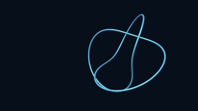 Rotating three dimensional torus knot with moving gold bands