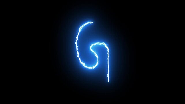 Electric Blue Neon Handwriting Letter G with Glowing Energy Strokes on Black Background