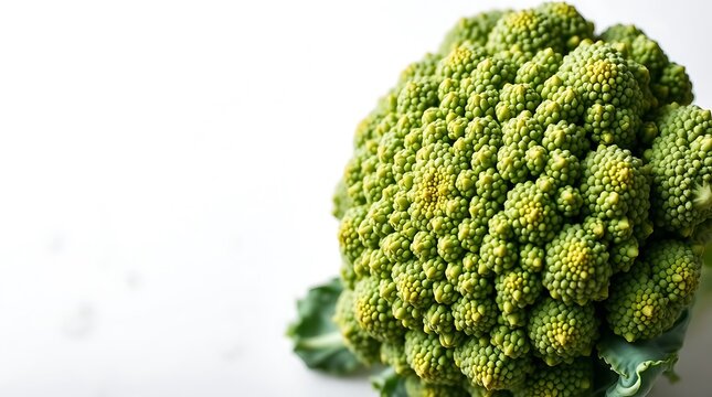 Fresh green romanesco broccoli crown on white backdrop