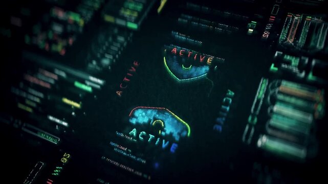 Futuristic Digital Interface with Active Data Monitoring Screen and Cyber HUD Dashboard Background