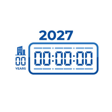 Blue digital countdown timer showing 2027 for business project milestone