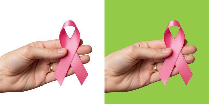 Hand holding pink breast cancer awareness ribbon