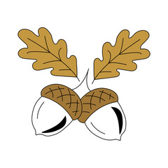 Two brown acorns with oak leaves isolated graphic element © Vector & PNG Studio