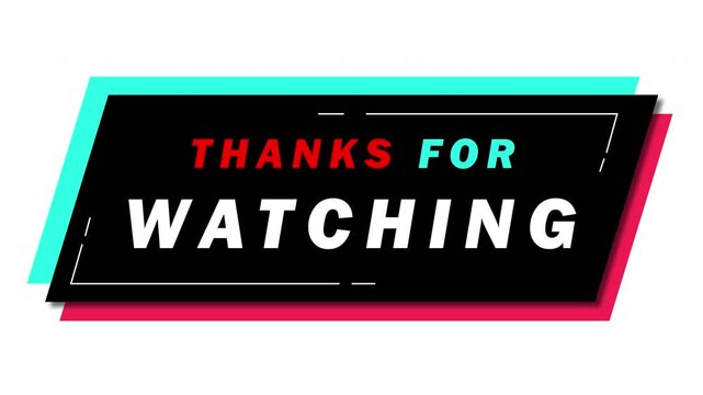 thanks for watching text simple animation with 3 box red, black and blue style social media on transparent backrgound, 4k video