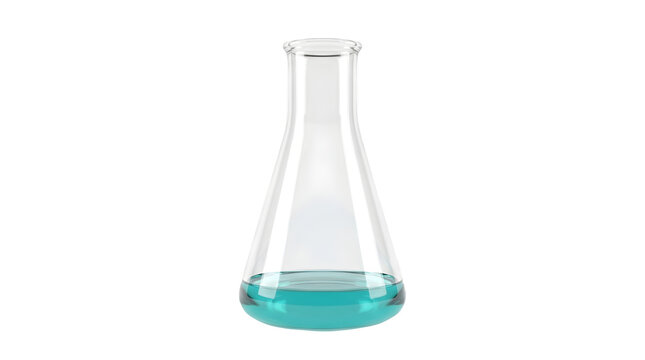 Laboratory Glass Erlenmeyer Flask with Blue Liquid, Scientific Chemistry Beaker, Clear Medical Research Equipment for Experiment Design

