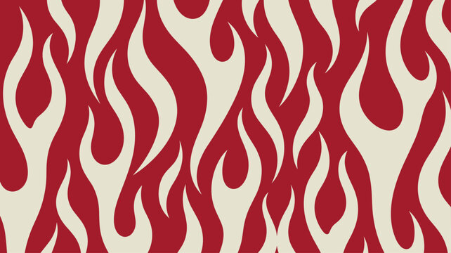 Seamless pattern featuring a vintage hotrod style flame design in beige on a deep red background