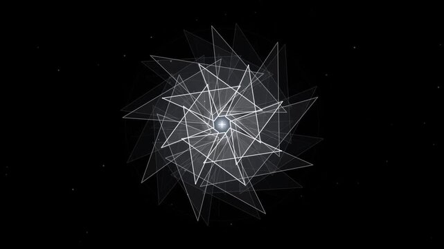 Abstract kinetic geometric iris loop animation with monochromatic