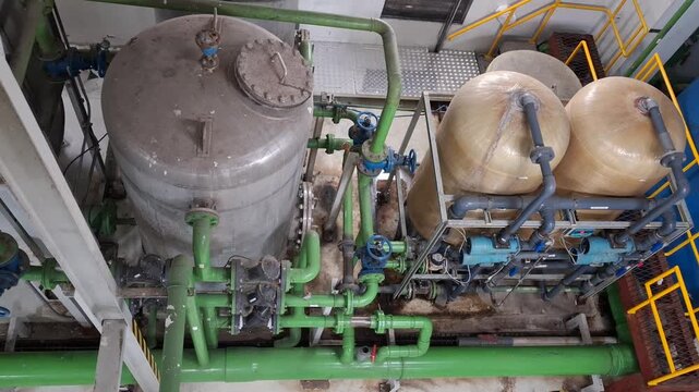 Industrial water treatment carbon filter and softener tanks system.
