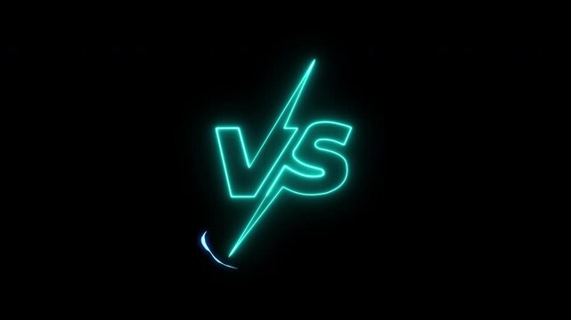 Versus VS logo text blue glowing neon style with visual effect or 2d vfx electric, lightning, thunder,  for overlay scene fight or battle animation on transparent background, 4k video
