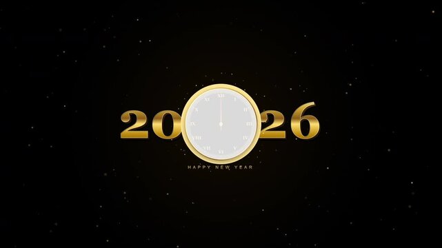 Gold 2026 to 2027 New Year Countdown Animation with Elegant Clock Numbers and Glitter on a Black Background