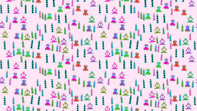 Seamless pattern of cars with flowers, gas cylinders, and car jacks