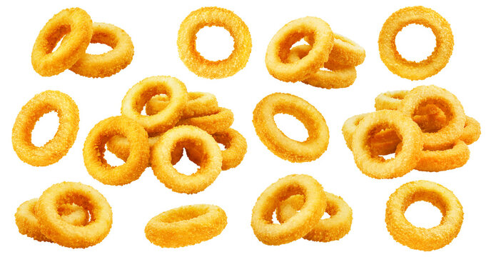 fried Onion ring, isolated on white background, clipping path, full depth of field