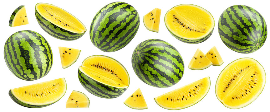 yellow watermelon isolated on white background, clipping path, full depth of field