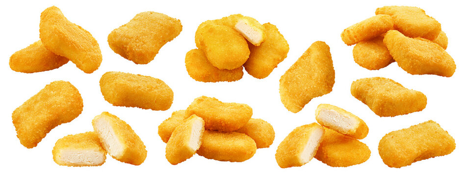 Nuggets isolated on white background, clipping path, full depth of field