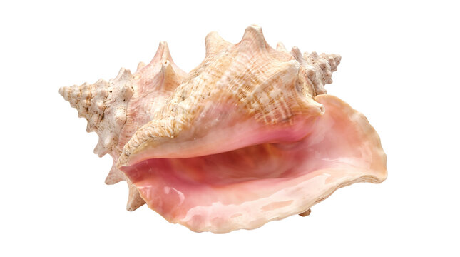 Large queen conch seashell with pink interior, tropical marine sea shell, decorative ocean mollusk shell for beach decor isolated PNG with Transparent Background