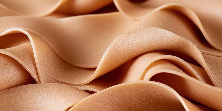 Abstract Close-up of Smooth, Wavy, Light Brown Fabric Folds with Soft Lighting
