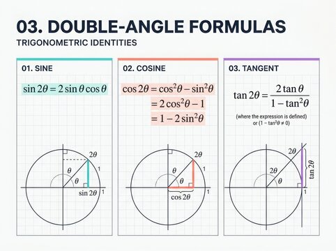 Double-angle trigonometric identities formulas sine cosine tangent