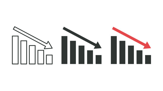 Business finance element pack, minimalist line style, declining bar charts, economic loss, market drop, and negative growth