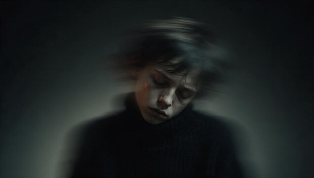 Troubled Boy with Blurred Motion Illustrating Mental Health Distress