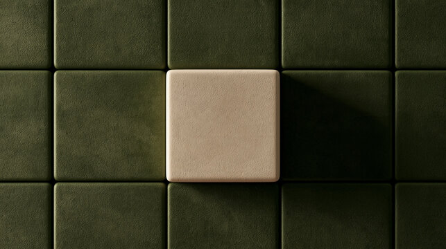 Single Beige Square Standing Out Among Dark Green Tiles