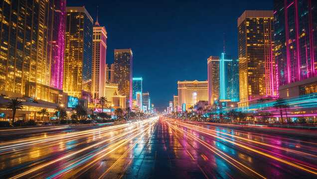 Las Vegas Strip at Night with Long Exposure Traffic