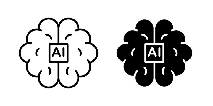 AI brain icon flat outline in black