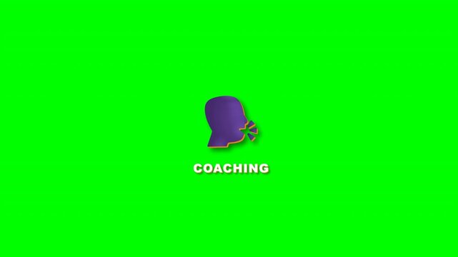 Coaching icon with speaking head profile symbol on a transparent background