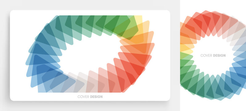 A circular frame composed of multicolored, translucent triangles. An overlay effect. Illustration for a cover, greeting card, decoration, etc.