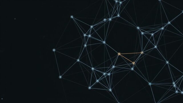 Geometric network lines connecting dots moving on dark background