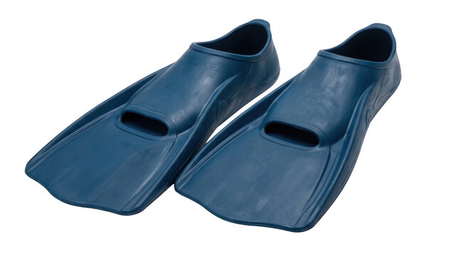 Pair of blue snorkeling fins on a transparent background