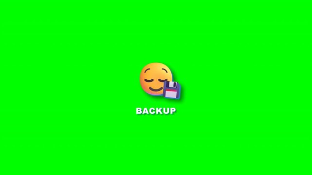 Relieved emoji holding a floppy disk with backup text on isolated background