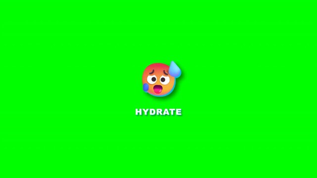 Hot sweating face emoji with hydrate text reminder on transparent background