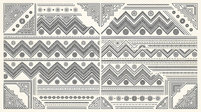 Tribal geometric pattern borders isolated on transparent background